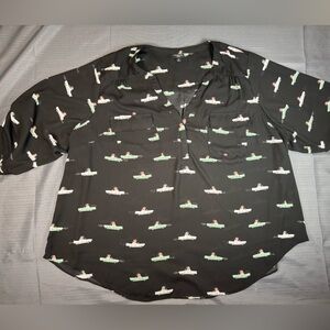 Torrid Harper Blouse Dog Print Black Long Sleeve Size 5